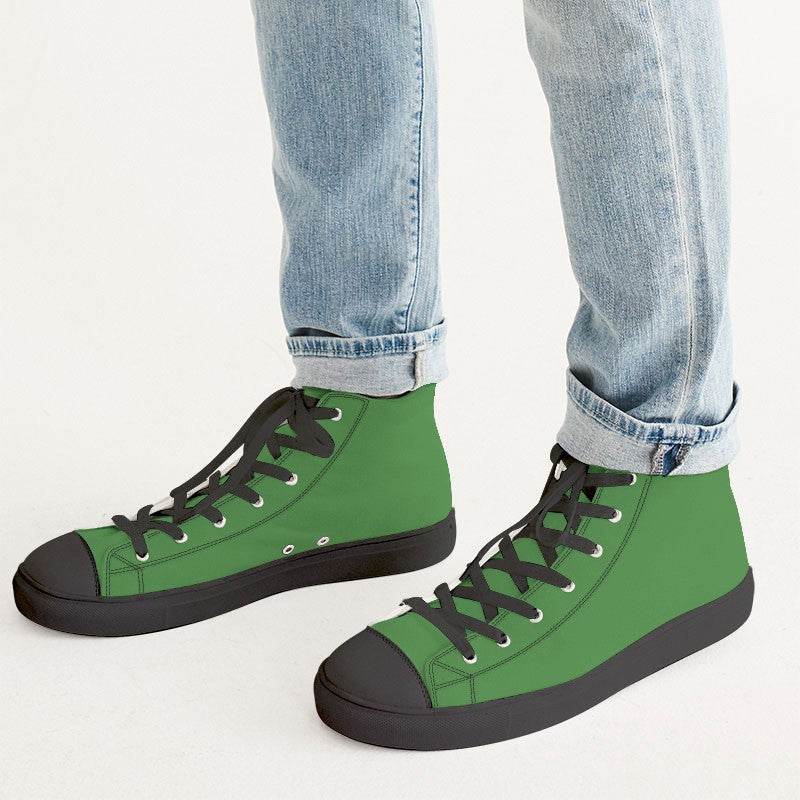 Medium-Dark Medium Green Men's High-Top Canvas Sneakers (GL1-ME-MD) - Man CloseUp