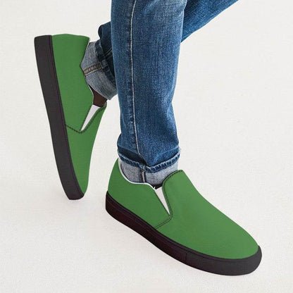 Medium-Dark Medium Green Men's Slip-On Canvas Sneakers (GL1-ME-MD) - Man CloseUp