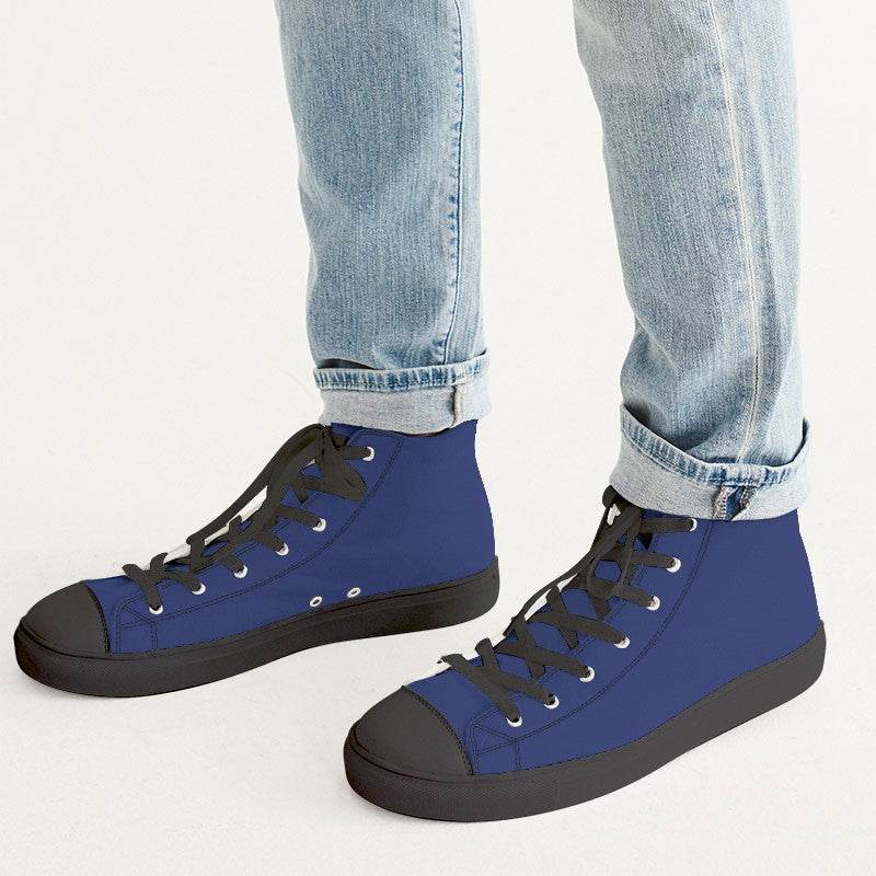 Medium-Dark Medium Indigo Men's High-Top Canvas Sneakers (I-ME-MD) - Man CloseUp