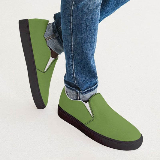 Medium-Dark Medium Lime Men's Slip-On Canvas Sneakers (GL3-ME-MD) - Man CloseUp