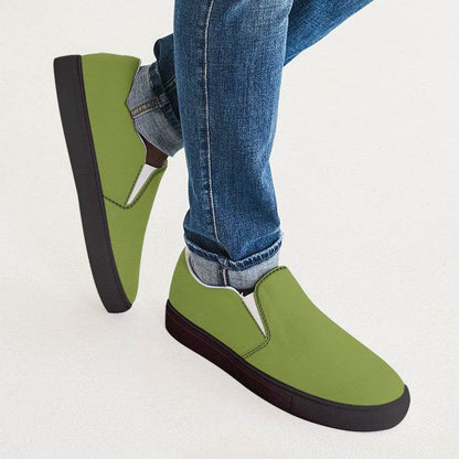 Medium-Dark Medium Lime Men's Slip-On Canvas Sneakers (L-ME-MD) - Man CloseUp