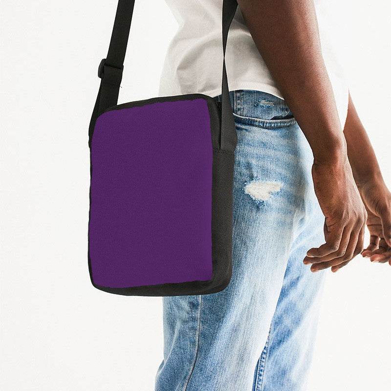 Medium-Dark Medium Purple Messenger Pouch (MPU2-ME-MD) - Man Side CloseUp