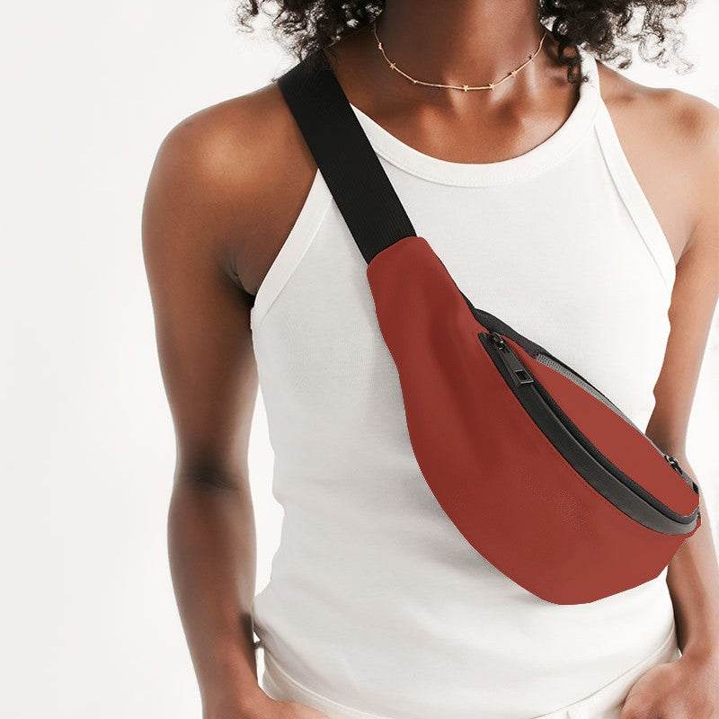 Medium-Dark Medium Red Belt Bag (R-ME-MD) - Woman Front CloseUp