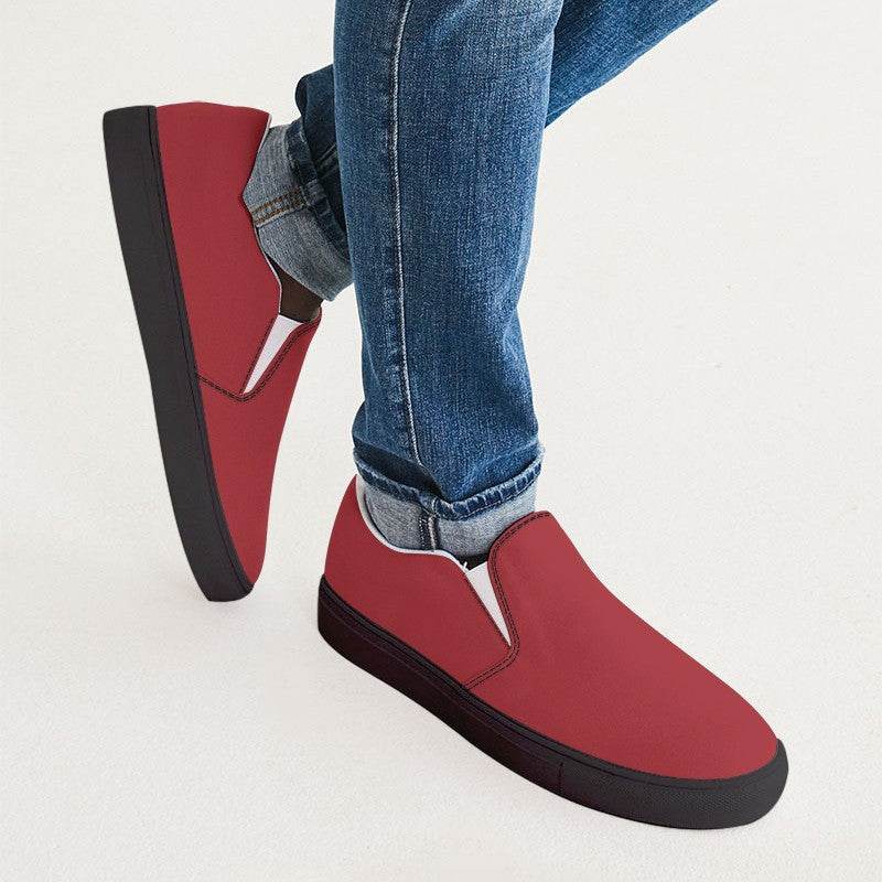 Medium-Dark Medium Red Men's Slip-On Canvas Sneakers (RPI1-ME-MD) - Man CloseUp