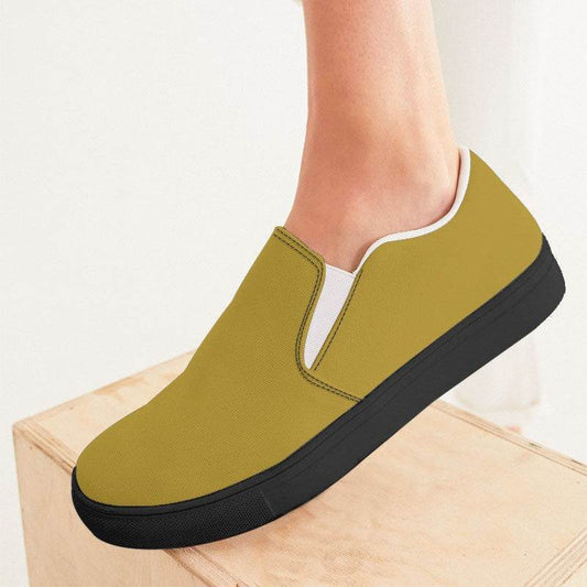 Medium-Dark Medium Yellow Women's Slip-On Canvas Sneakers (Y-ME-MD) - Woman CloseUp