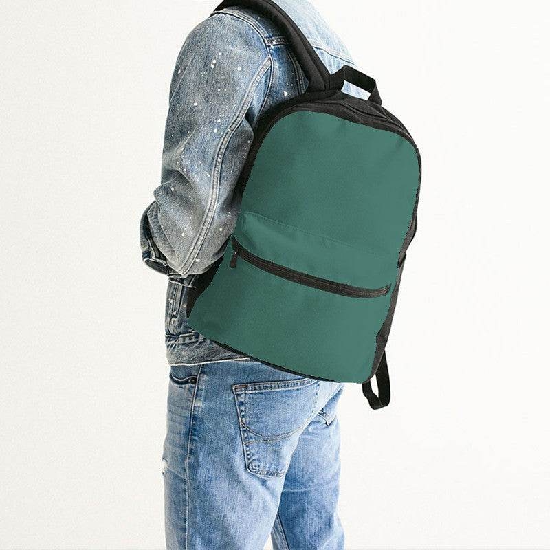 Medium-Dark Muted Blue-Green Canvas Backpack (BG-MU-MD) - Man Back CloseUp