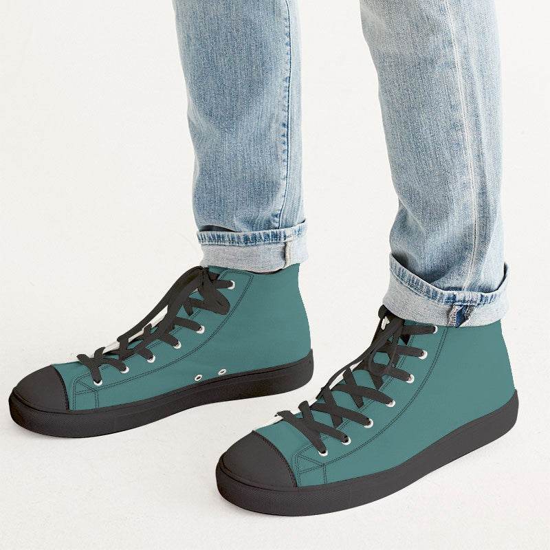 Medium-Dark Muted Blue-Green Men's High-Top Canvas Sneakers (CBG2-MU-MD) - Man CloseUp