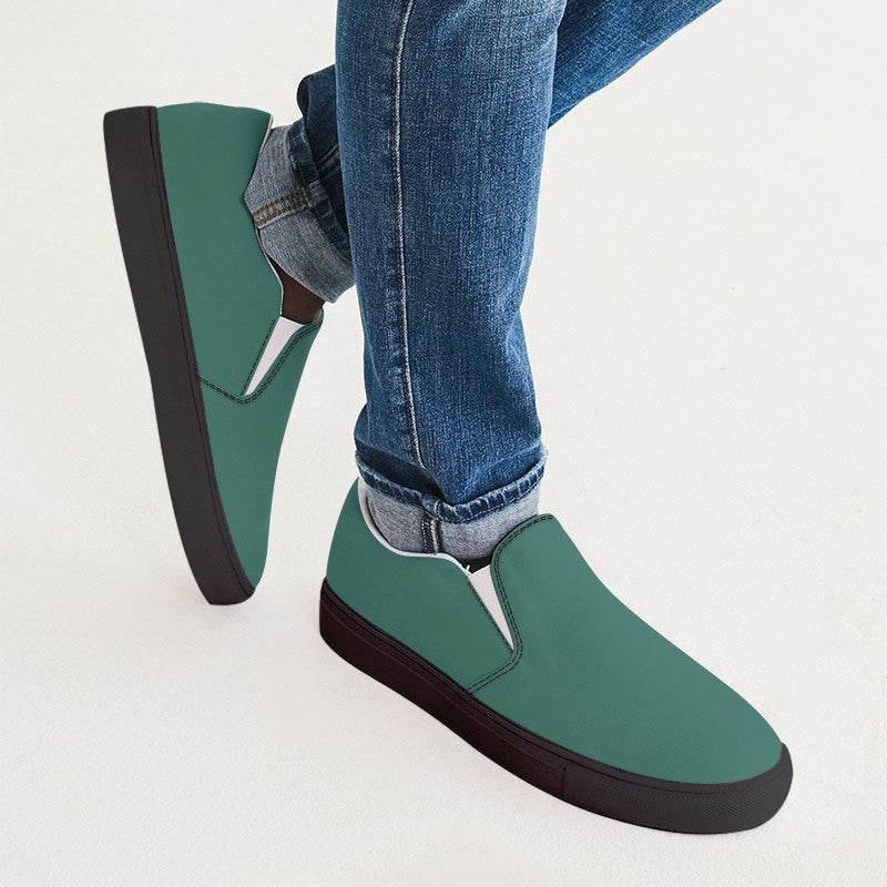 Medium-Dark Muted Blue-Green Men's Slip-On Canvas Sneakers (BG-MU-MD) - Man CloseUp