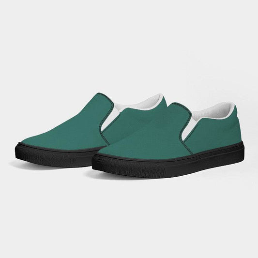 Medium-Dark Muted Blue-Green Men's Slip-On Canvas Sneakers (BG-MU-MD) - Side 3