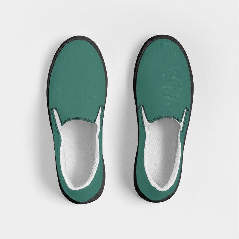 Medium-Dark Muted Blue-Green Men's Slip-On Canvas Sneakers (BG-MU-MD) - Top
