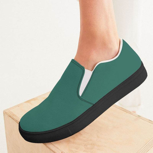 Medium-Dark Muted Blue-Green Women's Slip-On Canvas Sneakers (BG-MU-MD) - Woman CloseUp