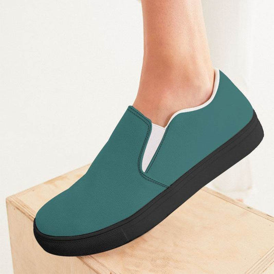 Medium-Dark Muted Blue-Green Women's Slip-On Canvas Sneakers (CBG2-MU-MD) - Woman CloseUp