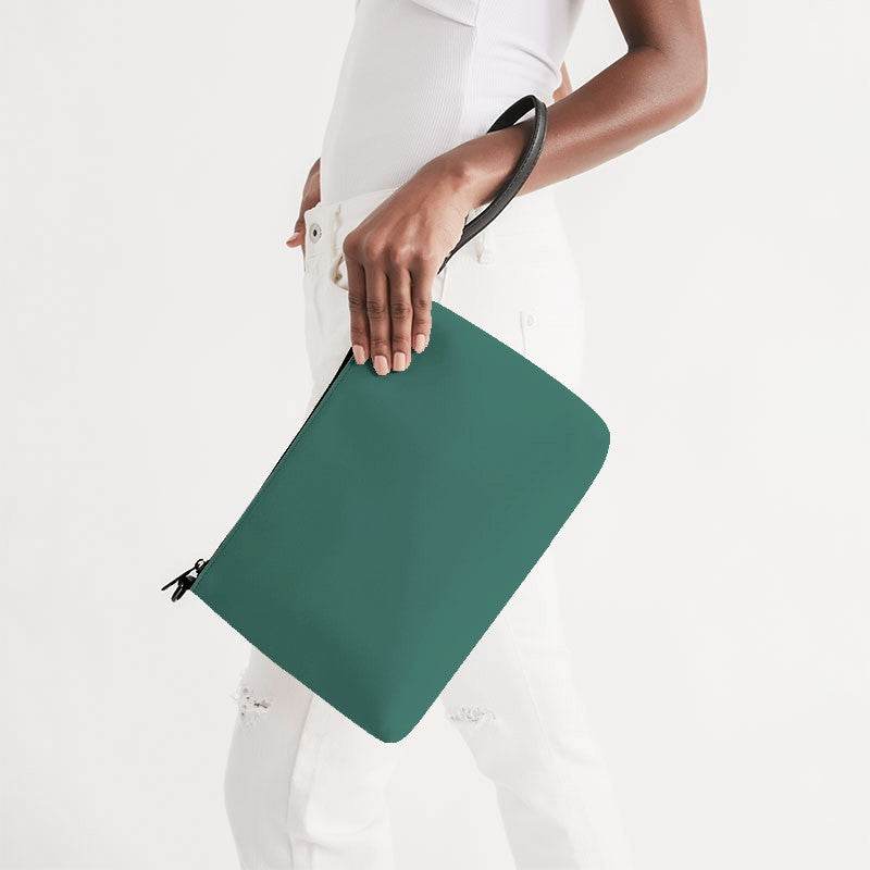 Medium-Dark Muted Blue-Green Zip Pouch (BG-MU-MD) - Side Holding
