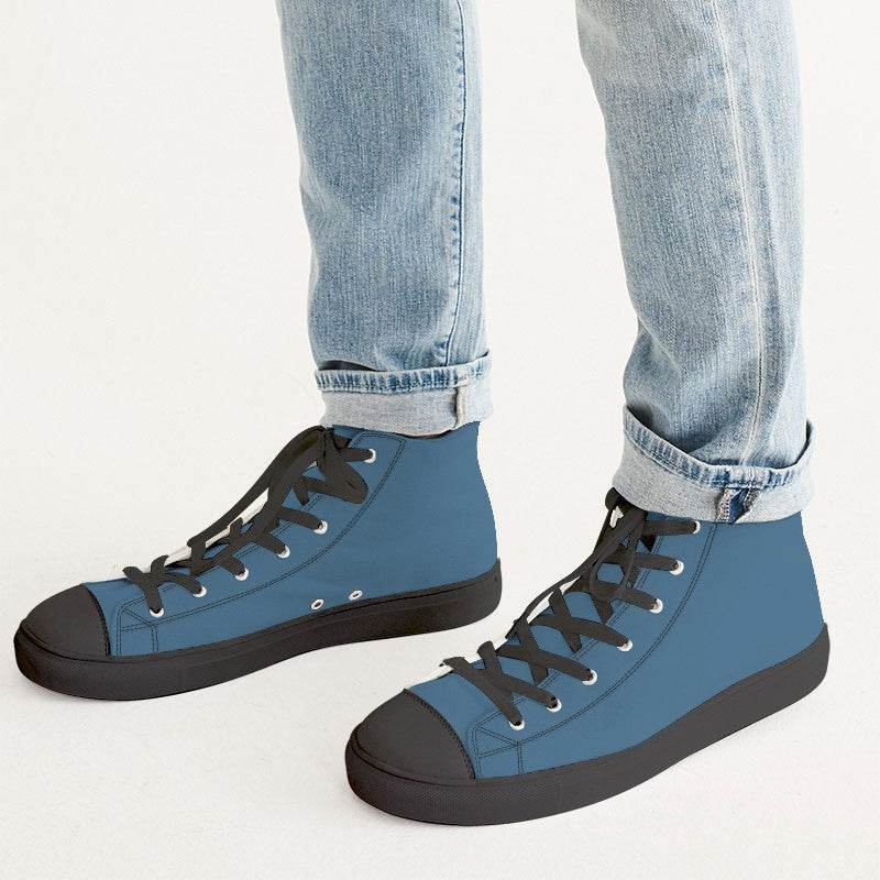 Medium-Dark Muted Blue Men's High-Top Canvas Sneakers (B-MU-MD) - Man CloseUp
