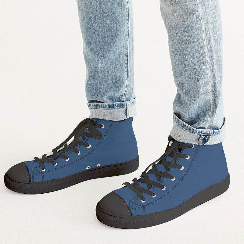 Medium-Dark Muted Blue Men's High-Top Canvas Sneakers (IB2-MU-MD) - Man CloseUp