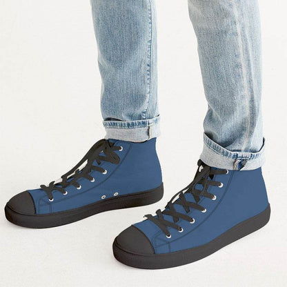 Medium-Dark Muted Blue Men's High-Top Canvas Sneakers (IB2-MU-MD) - Man CloseUp