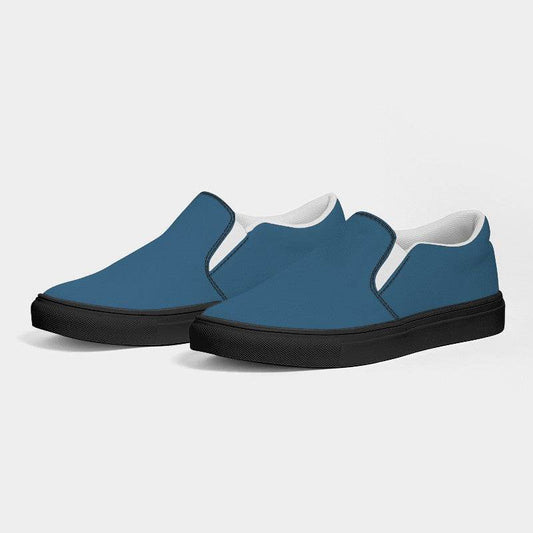Medium-Dark Muted Blue Women's Slip-On Canvas Sneakers (B-MU-MD) - Side 3