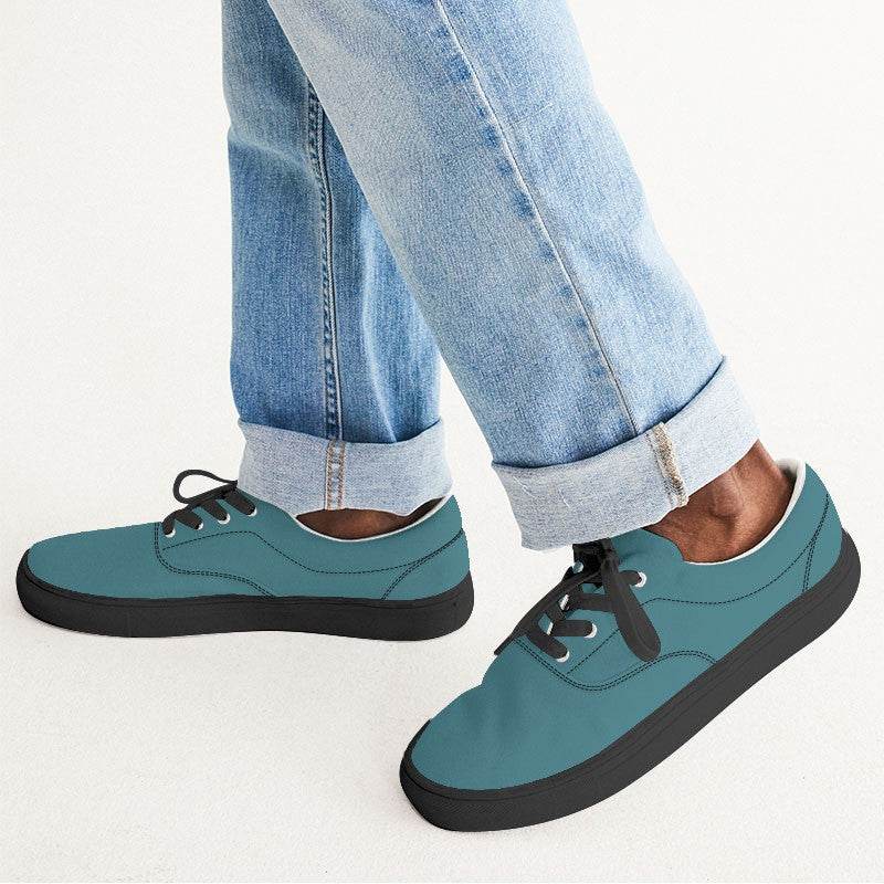 Medium-Dark Muted Cyan Men's Canvas Sneakers (C-MU-MD) - Man CloseUp