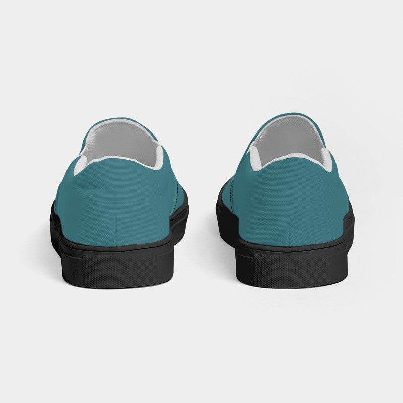 Medium-Dark Muted Cyan Men's Slip-On Canvas Sneakers (C-MU-MD) - Back