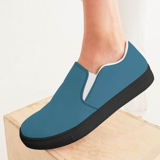 Medium-Dark Muted Cyan Women's Slip-On Canvas Sneakers (BC2-MU-MD) - Woman CloseUp