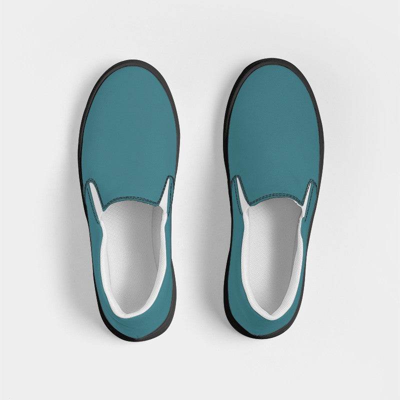 Medium-Dark Muted Cyan Women's Slip-On Canvas Sneakers (C-MU-MD) - Top