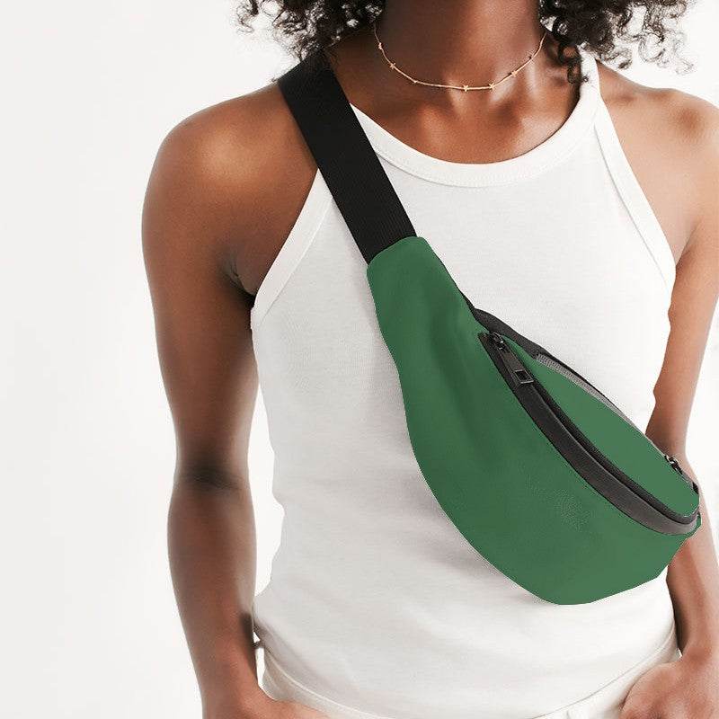 Medium-Dark Muted Green Belt Bag (G-MU-MD) - Woman Front CloseUp