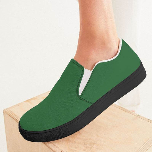Medium-Dark Muted Green Women's Slip-On Canvas Sneakers (G-MU-MD) - Woman CloseUp