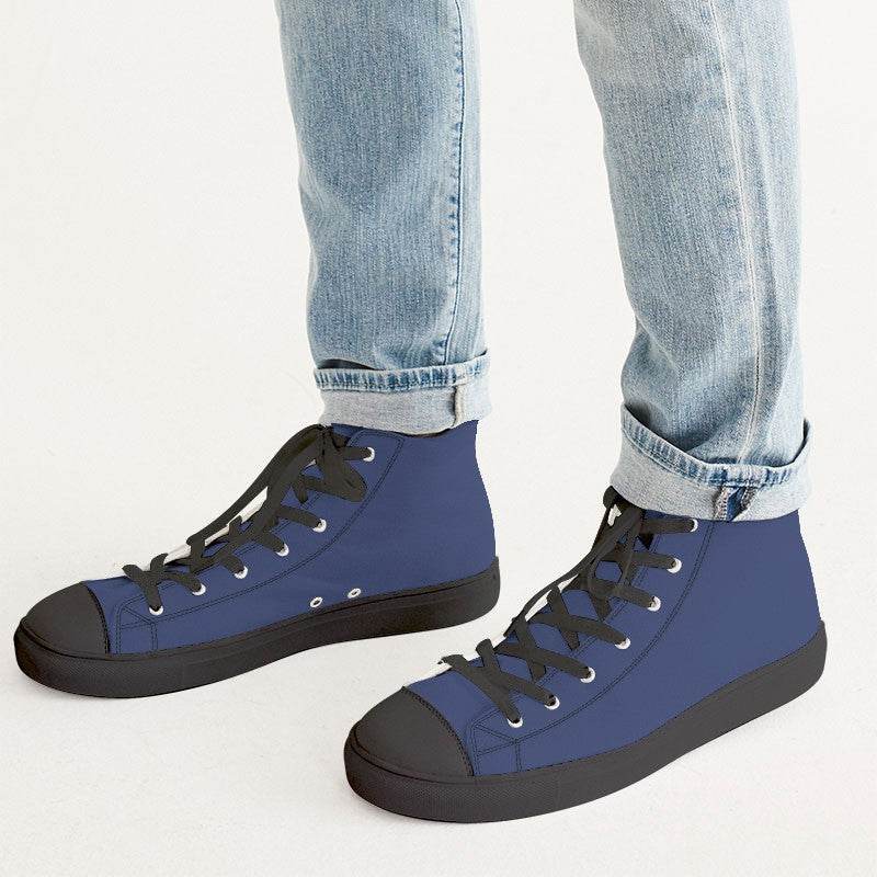 Medium-Dark Muted Indigo Men's High-Top Canvas Sneakers (I-MU-MD) - Man CloseUp