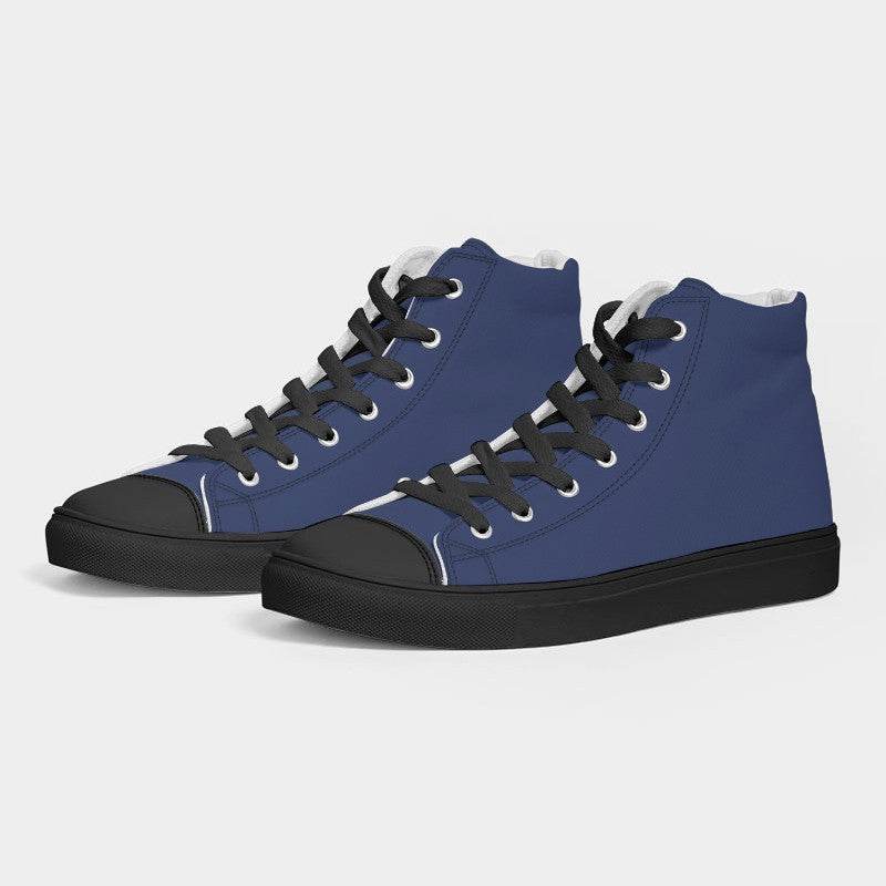 Medium-Dark Muted Indigo Men's High-Top Canvas Sneakers (I-MU-MD) - Side 3