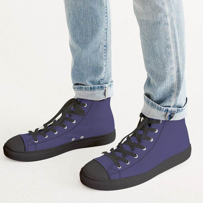 Medium-Dark Muted Indigo Men's High-Top Canvas Sneakers (PUI2-MU-MD) - Man CloseUp