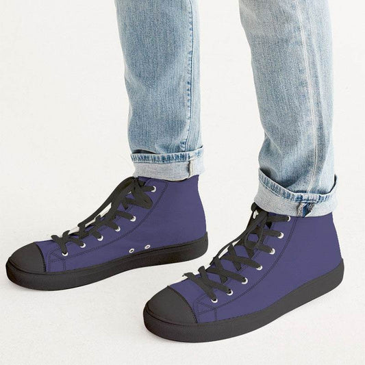 Medium-Dark Muted Indigo Men's High-Top Canvas Sneakers (PUI2-MU-MD) - Man CloseUp