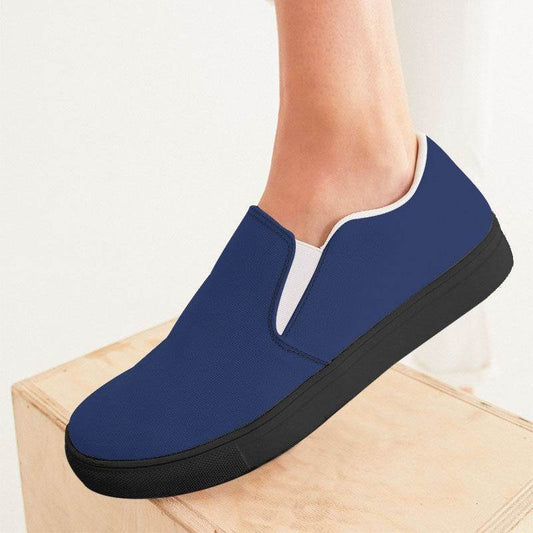 Medium-Dark Muted Indigo Women's Slip-On Canvas Sneakers (I-MU-MD) - Woman CloseUp