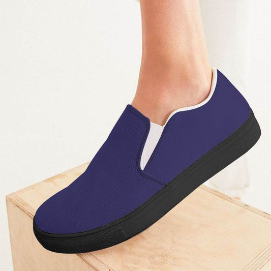 Medium-Dark Muted Indigo Women's Slip-On Canvas Sneakers (PUI2-MU-MD) - Woman CloseUp