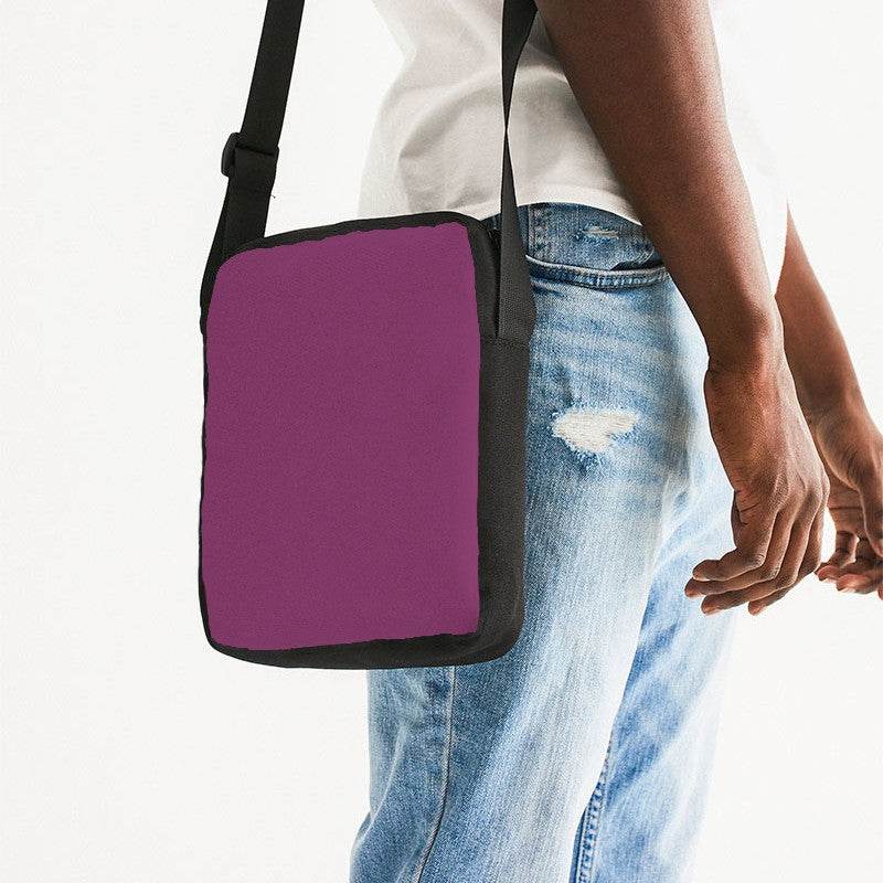 Medium-Dark Muted Magenta Messenger Pouch (PIM2-MU-MD) - Man Side CloseUp
