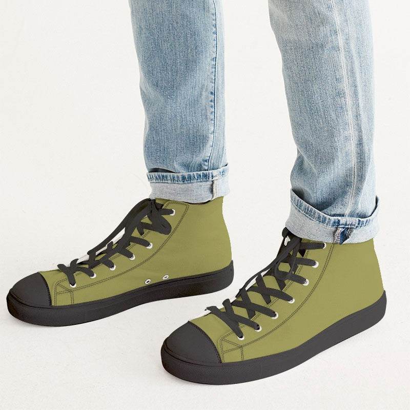 Medium-Dark Muted Yellow Men's High-Top Canvas Sneakers (LY2-MU-MD) - Man CloseUp