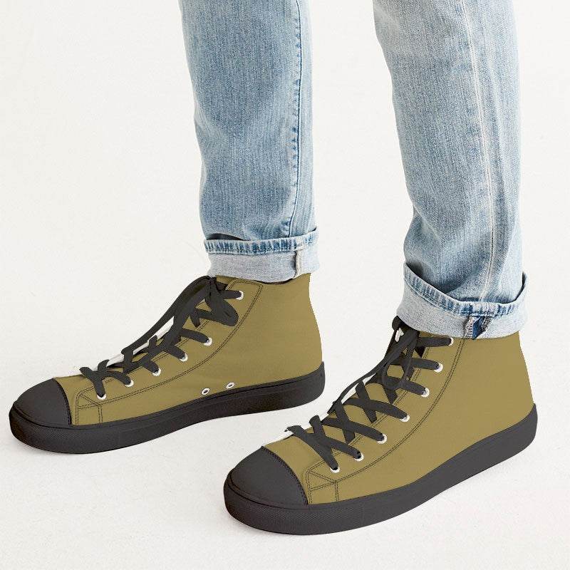 Medium-Dark Muted Yellow Men's High-Top Canvas Sneakers (Y-MU-MD) - Man CloseUp