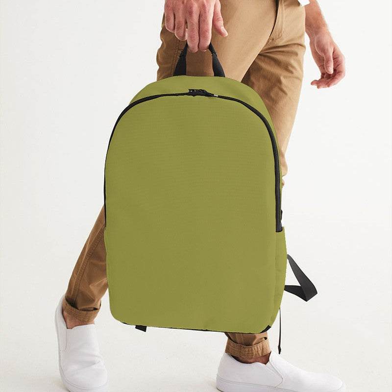 Medium-Dark Muted Yellow Waterproof Backpack (LY2-MU-MD) - Man Holding CloseUp