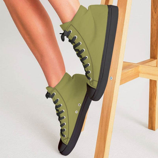 Medium-Dark Muted Yellow Women's High-Top Canvas Sneakers (LY2-MU-MD) - Woman CloseUp