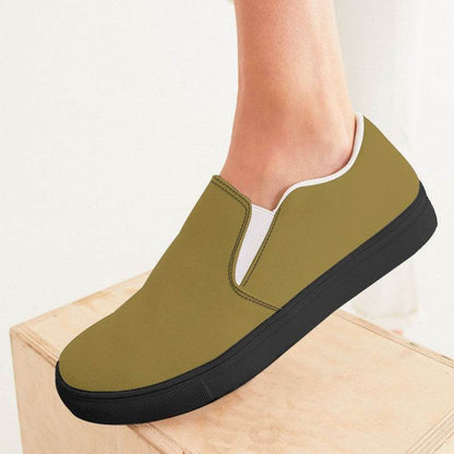Medium-Dark Muted Yellow Women's Slip-On Canvas Sneakers (Y-MU-MD) - Woman CloseUp