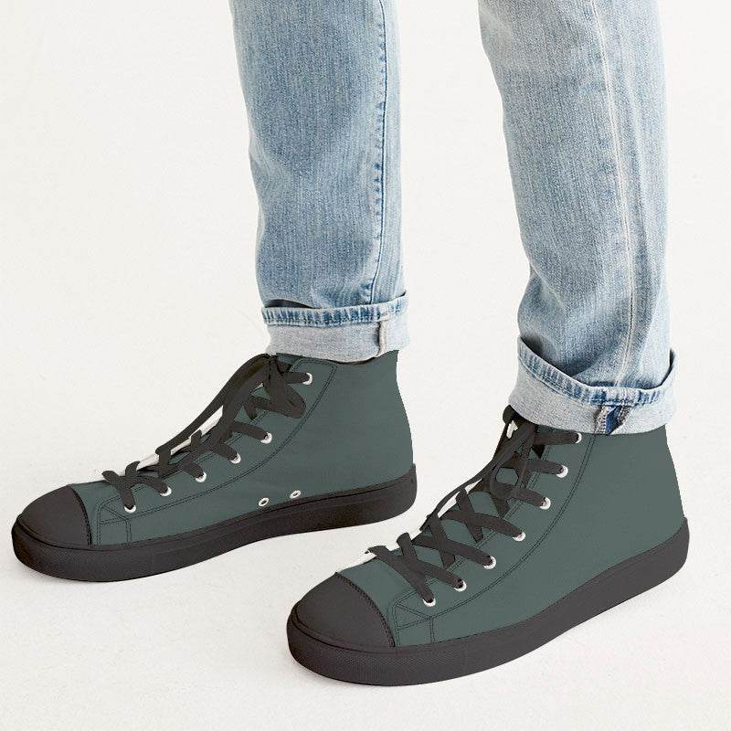 Medium-Dark Neutral Blue-Green Men's High-Top Canvas Sneakers (BG-NE-MD) - Man CloseUp