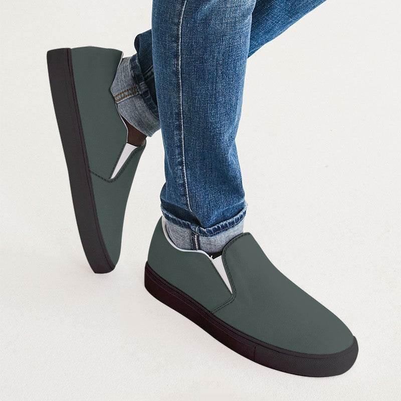 Medium-Dark Neutral Blue-Green Men's Slip-On Canvas Sneakers (BG-NE-MD) - Man CloseUp