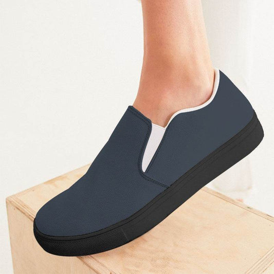Medium-Dark Neutral Blue Women's Slip-On Canvas Sneakers (IB2-NE-MD) - Woman CloseUp