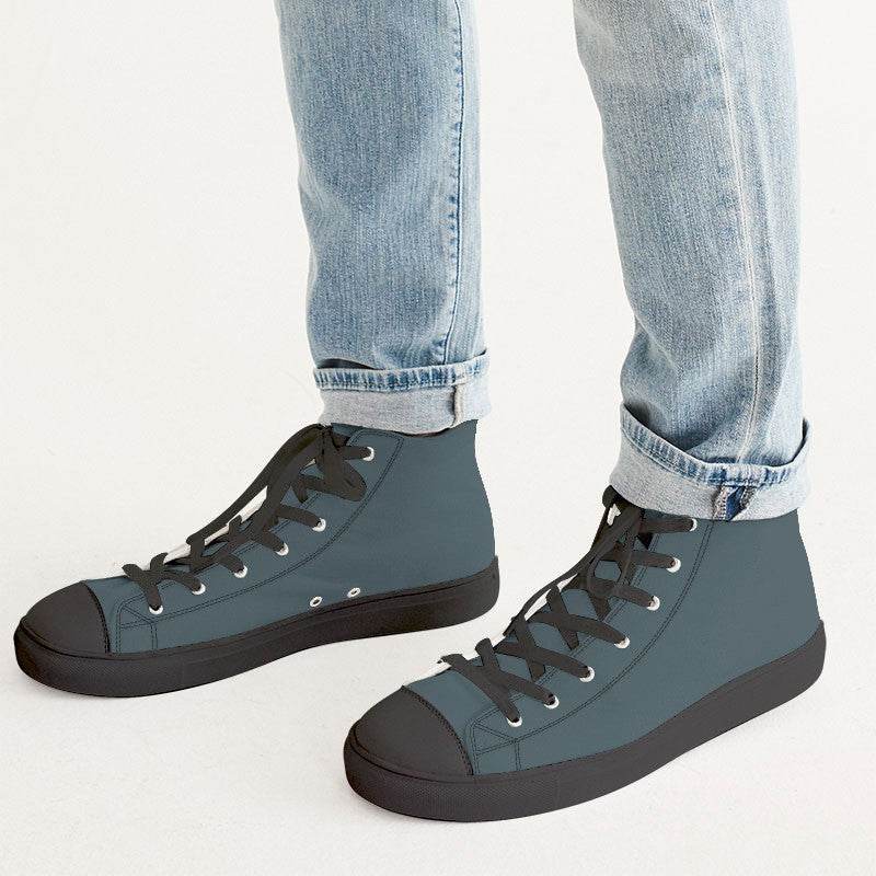 Medium-Dark Neutral Cyan Men's High-Top Canvas Sneakers (BC2-NE-MD) - Man CloseUp