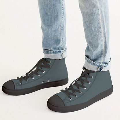 Medium-Dark Neutral Cyan Men's High-Top Canvas Sneakers (C-NE-MD) - Man CloseUp