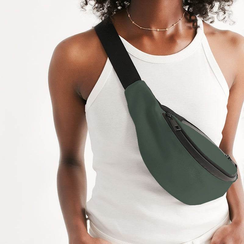 Medium-Dark Neutral Green Belt Bag (G-NE-MD) - Woman Front CloseUp