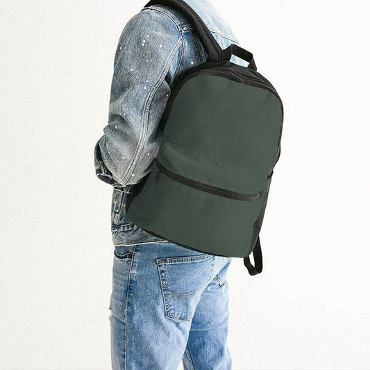Medium-Dark Neutral Green Canvas Backpack (G-NE-MD) - Man Back CloseUp