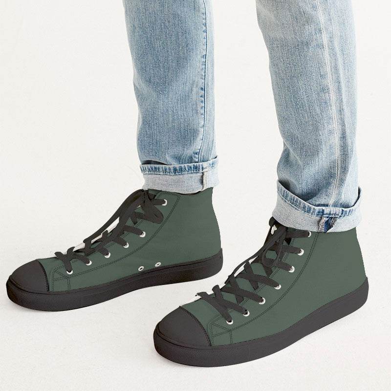 Medium-Dark Neutral Green Men's High-Top Canvas Sneakers (G-NE-MD) - Man CloseUp