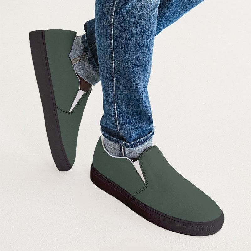 Medium-Dark Neutral Green Men's Slip-On Canvas Sneakers (BGG2-NE-MD) - Man CloseUp