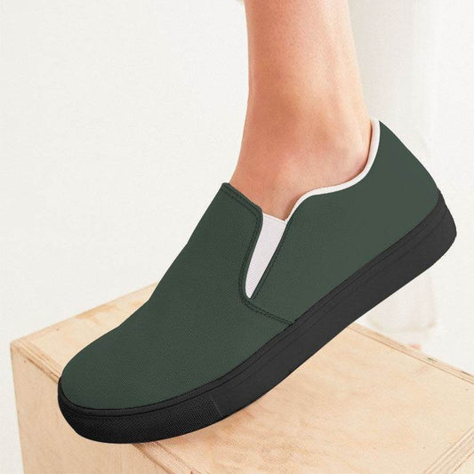 Medium-Dark Neutral Green Women's Slip-On Canvas Sneakers (G-NE-MD) - Woman CloseUp