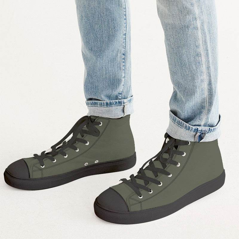 Medium-Dark Neutral Lime Men's High-Top Canvas Sneakers (L-NE-MD) - Man CloseUp